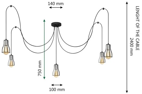 Lustră pe cablu TUBE LONG 5xE27/15W/230V negru/crom