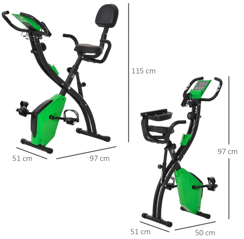 Bicicleta Pliabila 2 în 1, Rezistenta 8 Nivele Elastice pentru Brate si Ecran LCD, 97x51x115cm, Verde HOMCOM | Aosom RO
