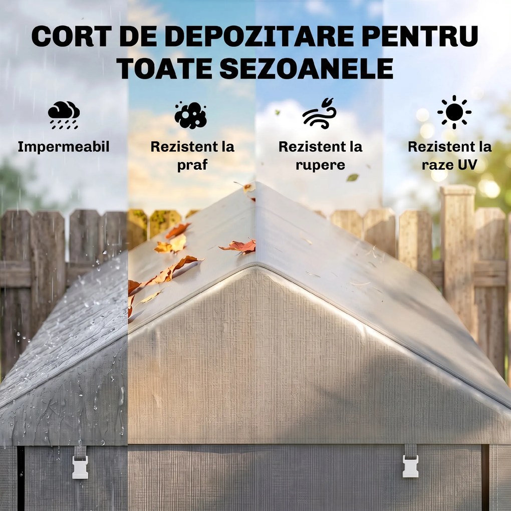 Outsunny Garaj pentru Motociclete în Aer Liber cu Intrare cu Fermoar, Cort Garaj pentru Biciclete, 120x179x165 cm, Gri | Aosom Romania