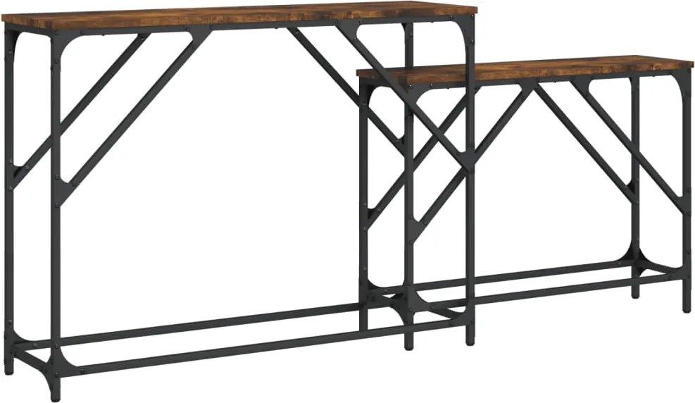 vidaXL Mese console suprapuse, 2 buc, stejar fumuriu, lemn prelucrat