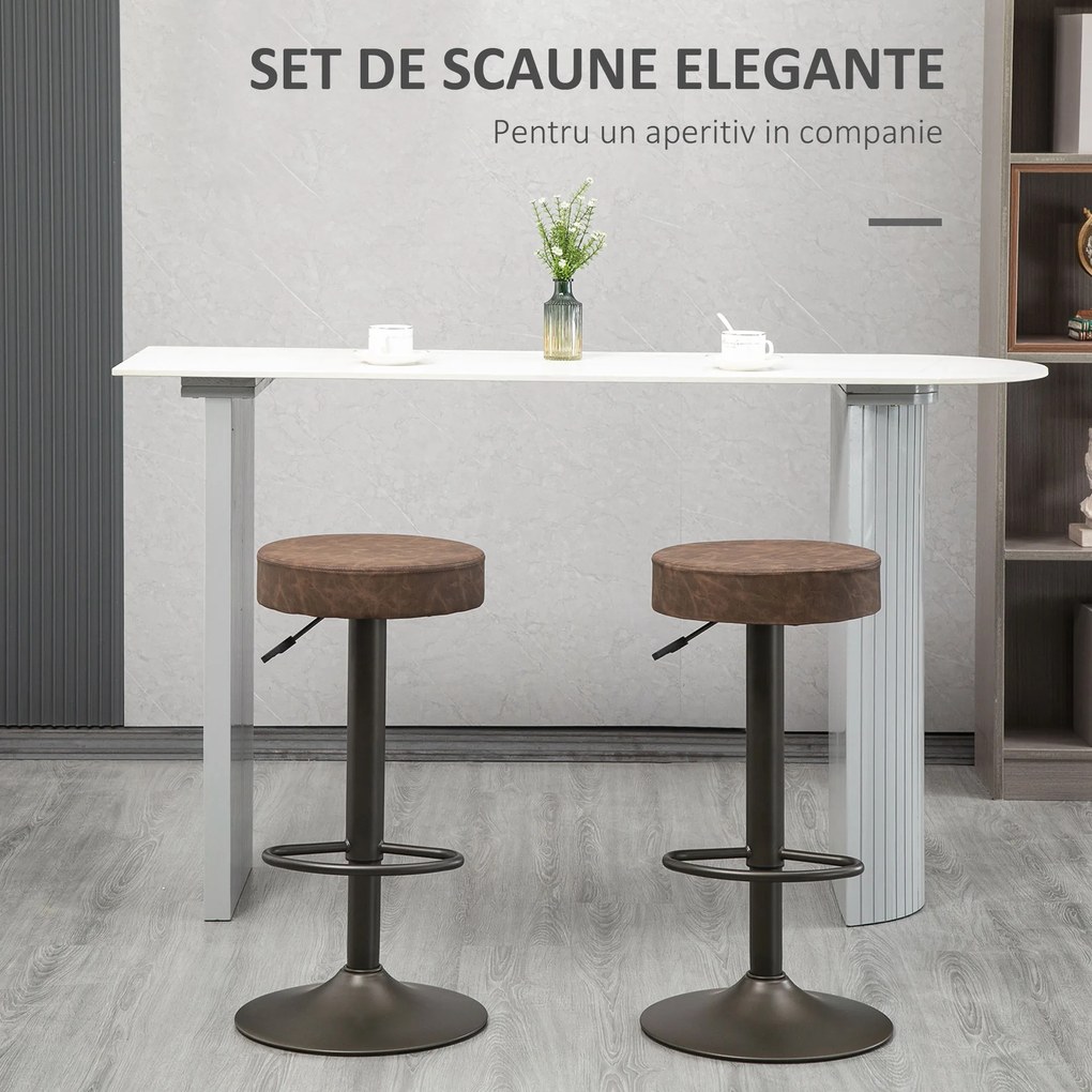 HOMCOM Set 2 Scaune de Bar, Scaune de Bucătărie Pivotante, Înălțime Reglabilă, 35x36x64-85 cm, Maro | Aosom Romania