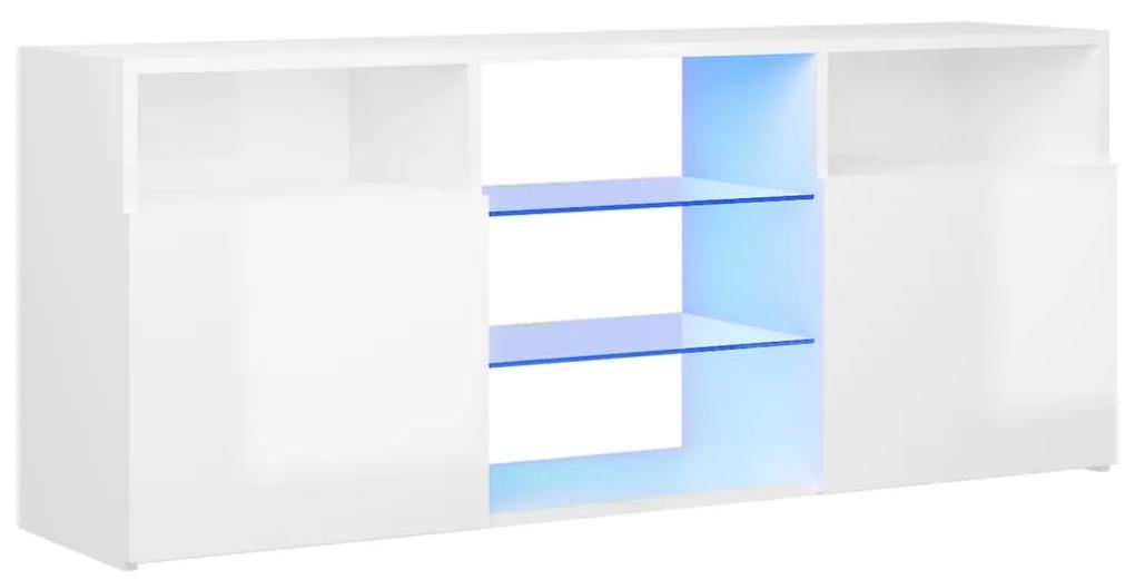 Comodă tv cu lumini led, alb extralucios, 120x30x50 cm