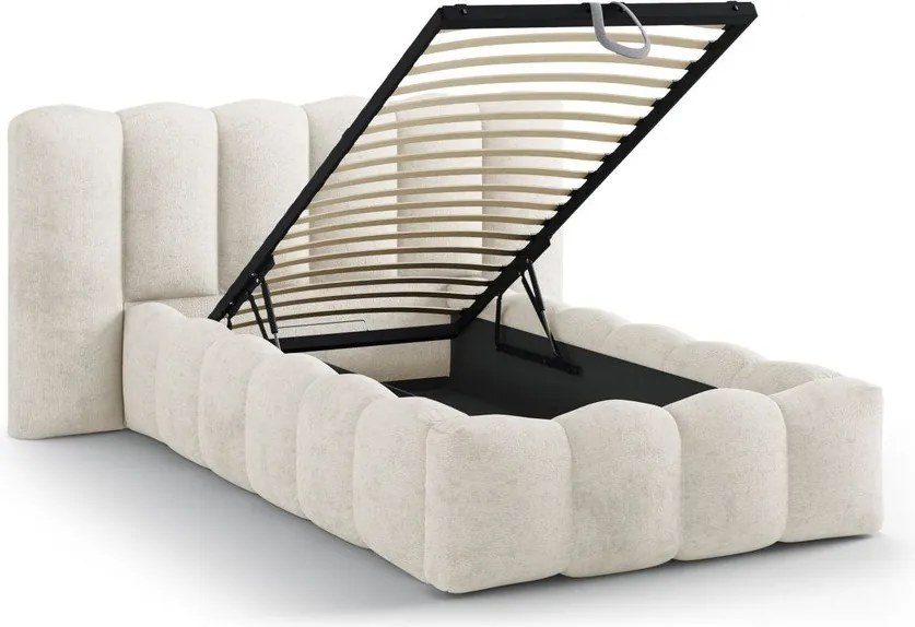 Pat bej tapițat cu spațiu de depozitare cu somieră 90x200 cm Lupine – Micadoni