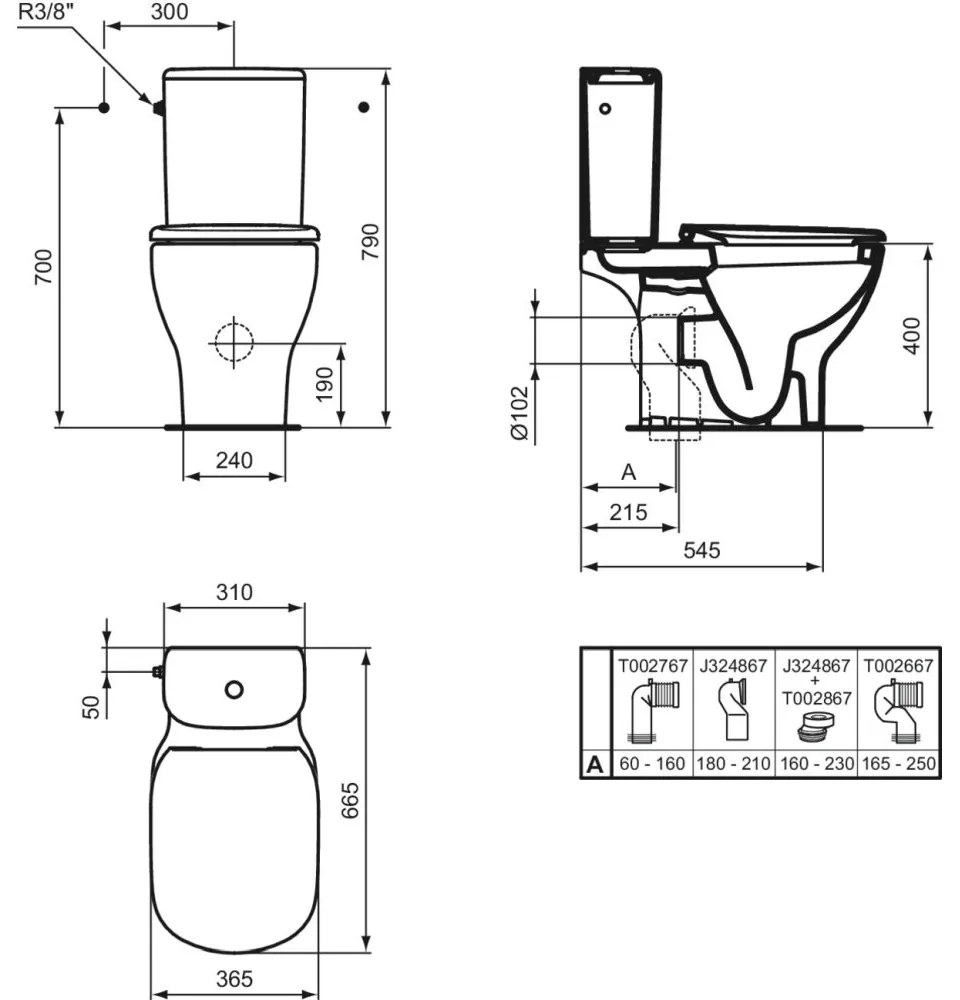 Rezervor vas wc Ideal Standard Tesi alb lucios cu alimentare laterala