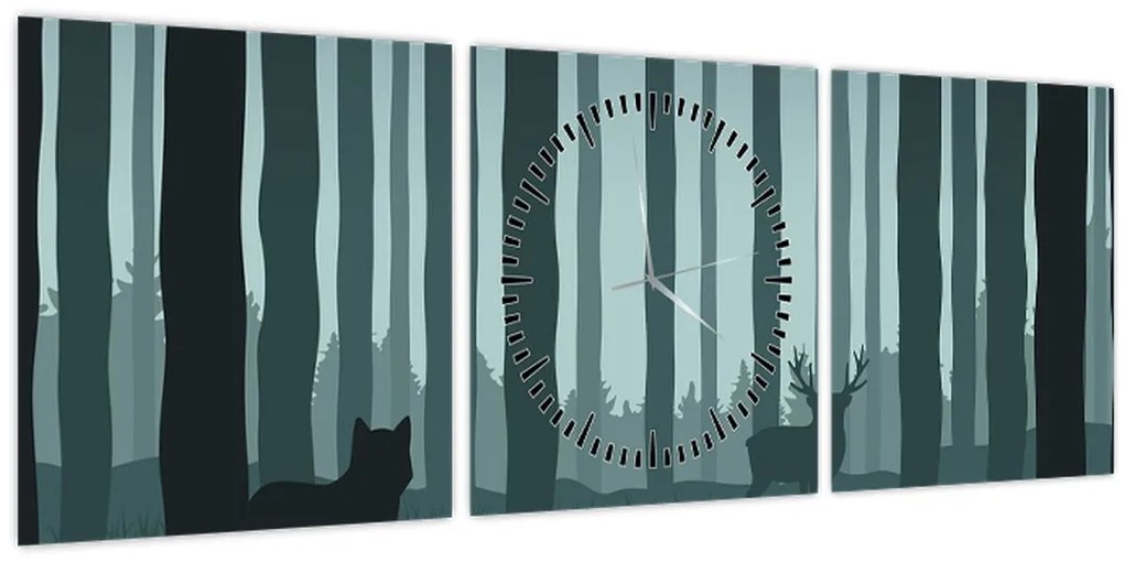 Tablou - Cerb cu lup pe stânci (cu ceas) (90x30 cm)