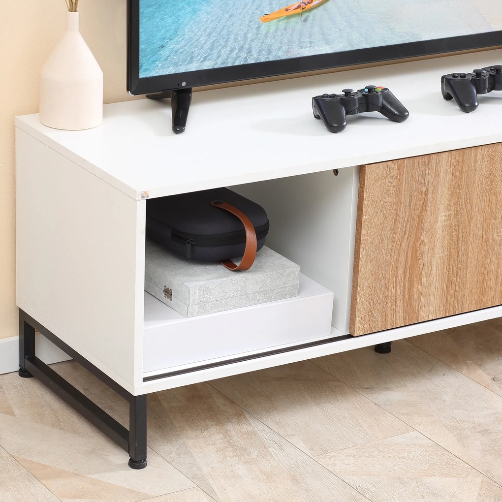 Suport TV pentru modele de pana la 50" Max, PAL modern si suport TV din otel cu 2 rafturi deschise HOMCOM | Aosom RO