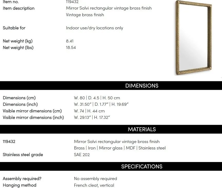 Oglinda Decorativa Design LUX Salvi Rectangular, 80x50cm