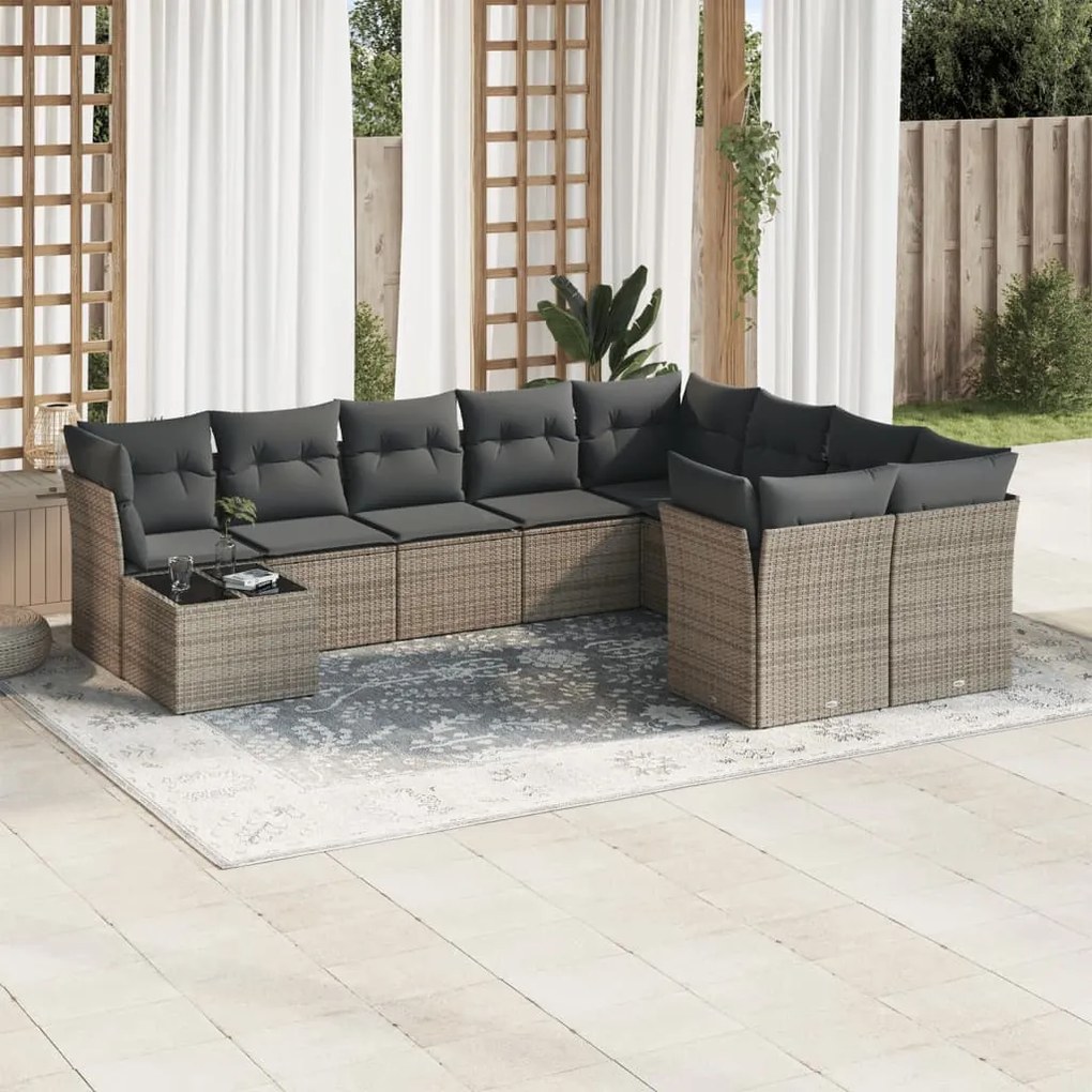 vidaXL Set mobilier de grădină cu perne, 10 piese, gri, poliratan