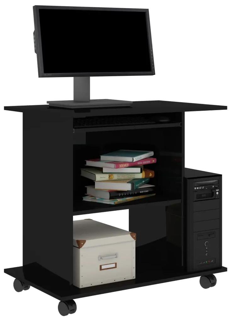 Birou de calculator, negru extralucios, 80 x 50 x 75 cm, PAL negru foarte lucios