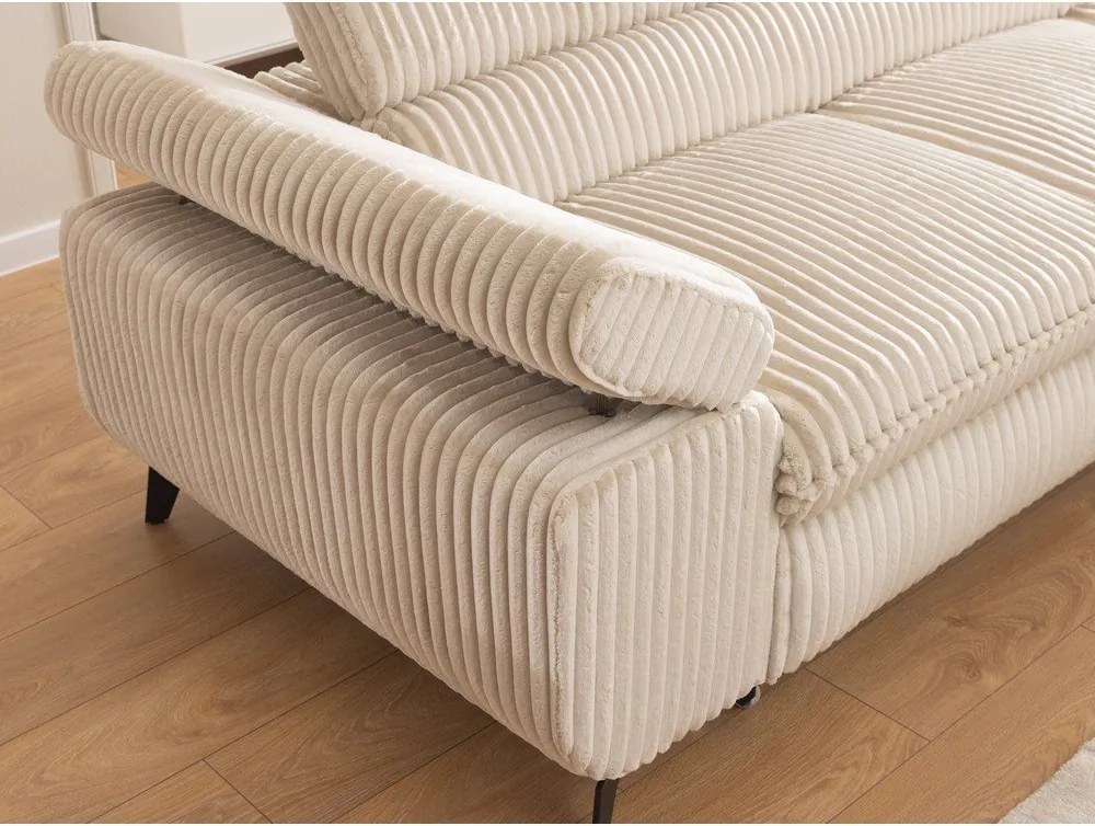 Colțar bej cu tapițerie din catifea reiată (cu colț pe partea dreaptă/în formă de ”L”) Marbeya – Ropez