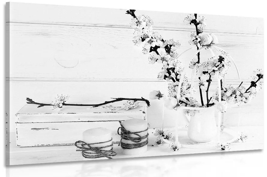 Tablou natura moartă rusticală în design alb-negru