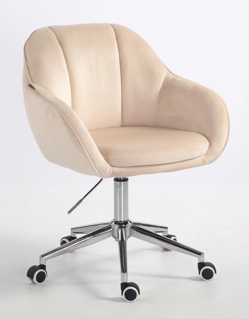 HR2055K Scaun Crem din Catifea cu Bază Cromata