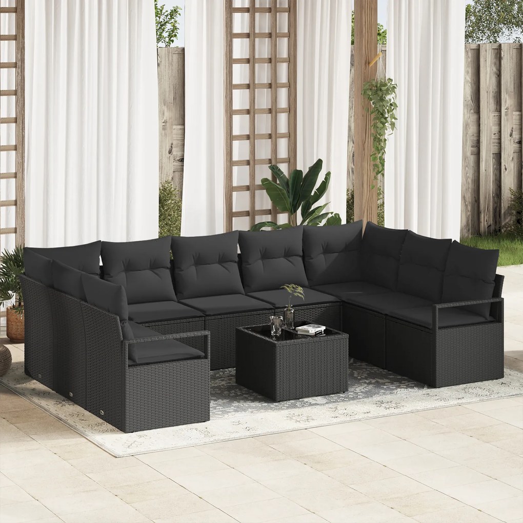 vidaXL Set de canapele pentru grădină 10 pcs Negru Rattan poli