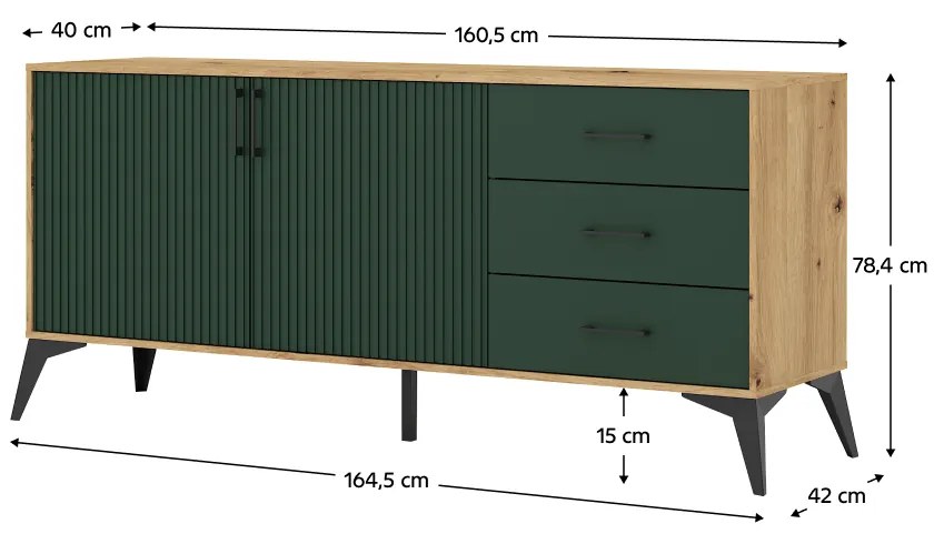 Comoda, stejar artisan verde inchis, LUGON 2D3S LU4