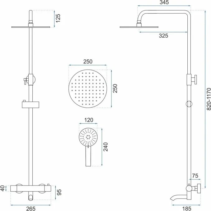 Coloana de dus cu termostat REA Lungo Copper Brush