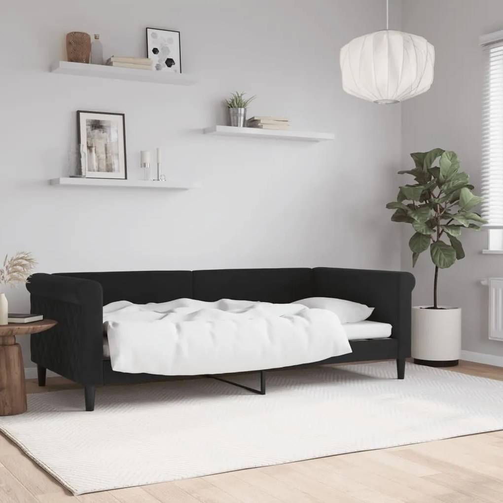 354259 vidaXL Pat de zi, negru, 90x190 cm, catifea