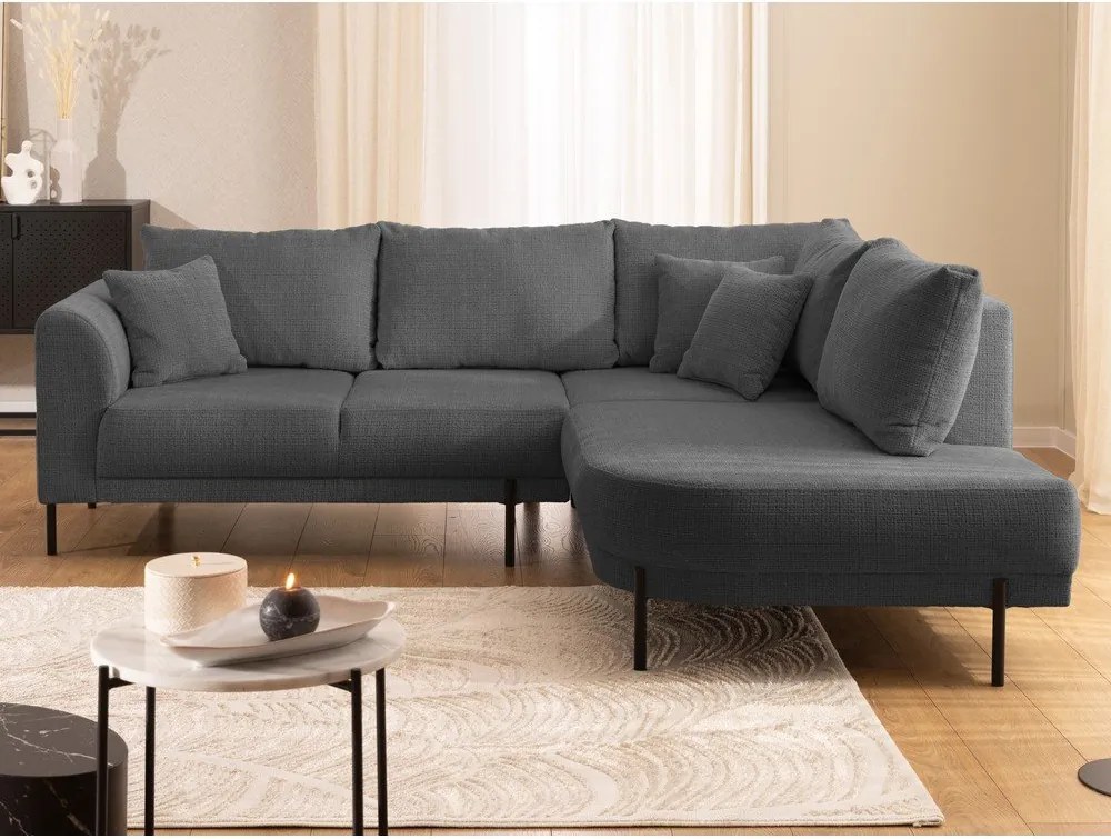 Colțar gri închis cu tapițerie din chenille (cu colț pe partea dreaptă/în formă de ”L”) Mauris – Ropez