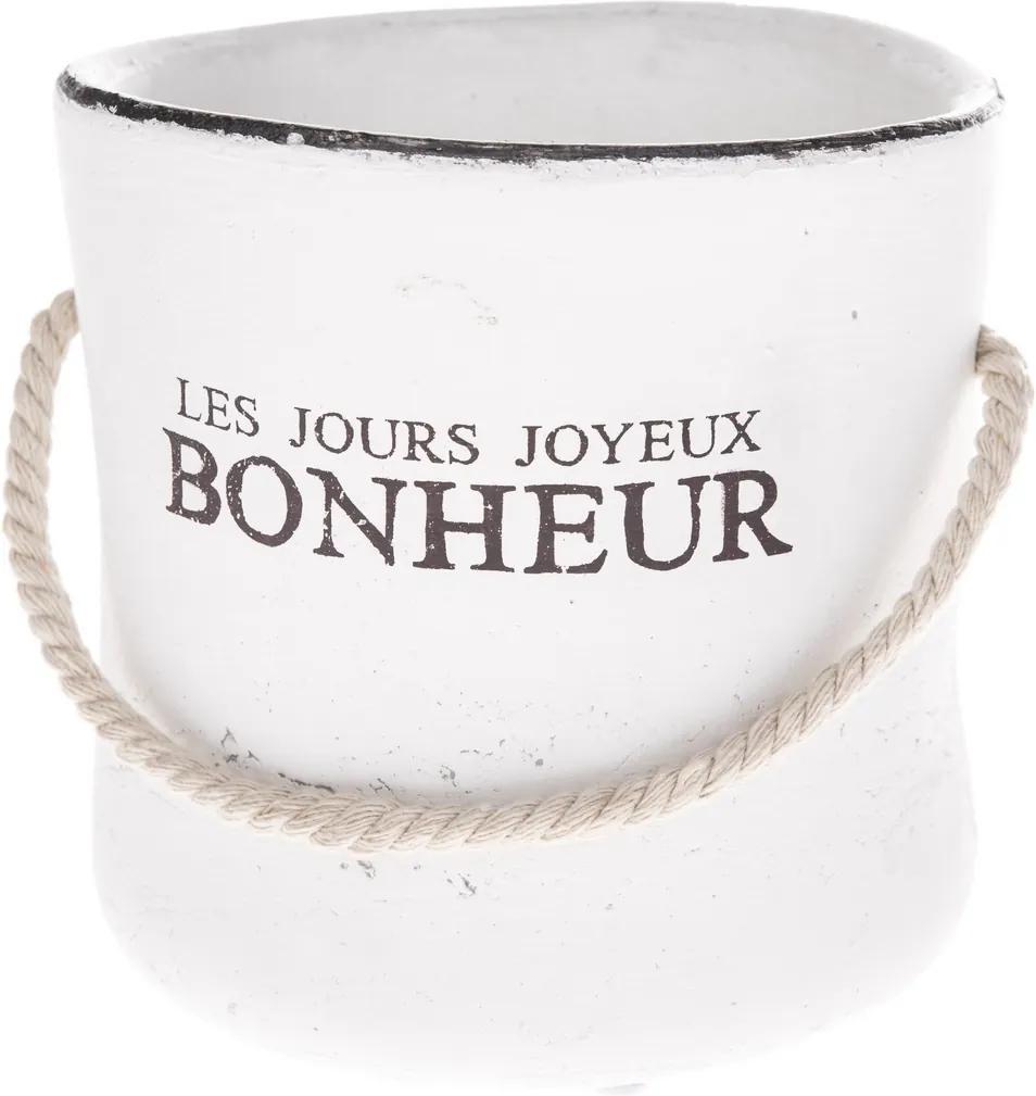 Recipient ceramic de ghiveci Bonheur, alb, 15 cm