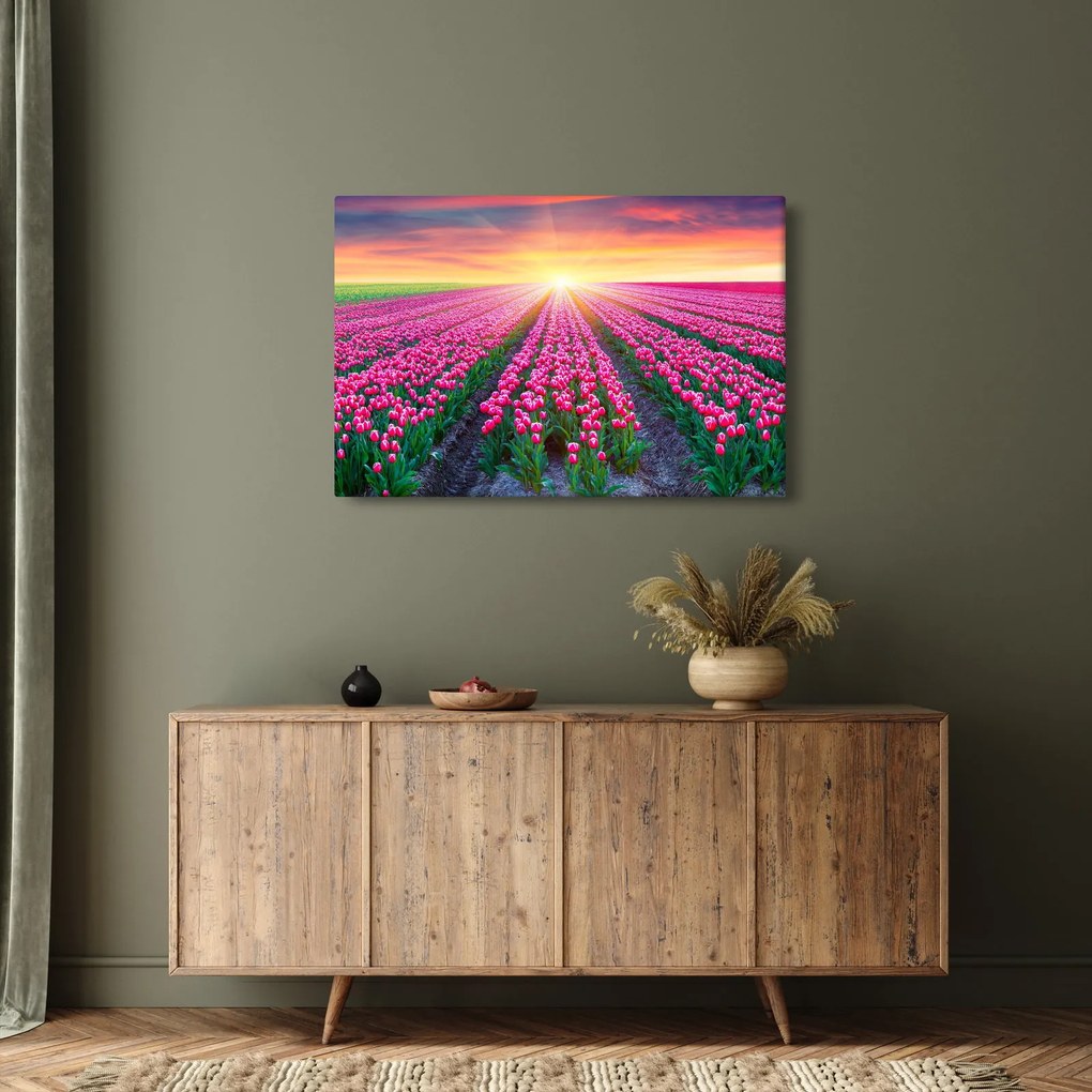 Tablou cu câmp de lalele cu soare (90x60 cm)