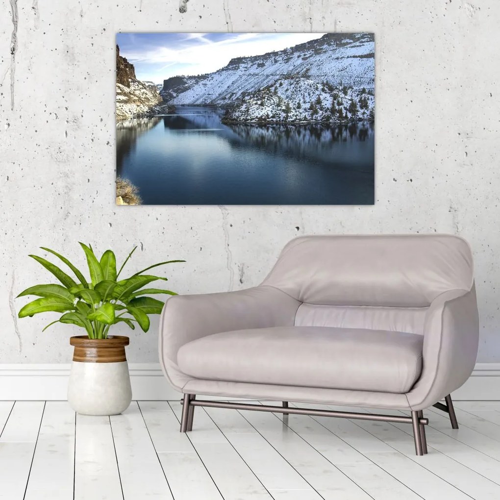 Tablou - peisaj de iarnă cu lac (90x60 cm)
