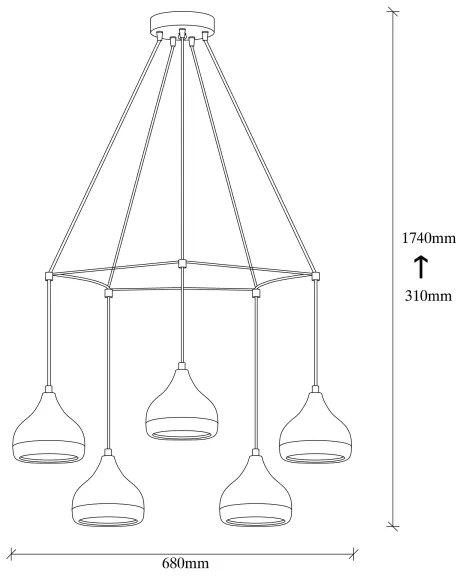 Candelabru pe cablu YILDO 5xE27/40W/230V negru/cupru