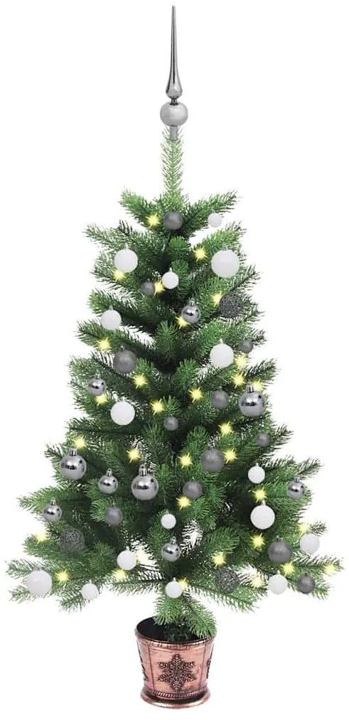 vidaXL Brad Crăciun pre-iluminat artificial, set globuri, verde, 90 cm