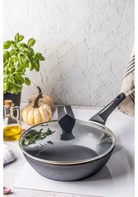 Tigaie adâncă Klausberg KB 7692, 28 cm, acoperire marmorată, compatibilă cu plitele cu inducție, negru