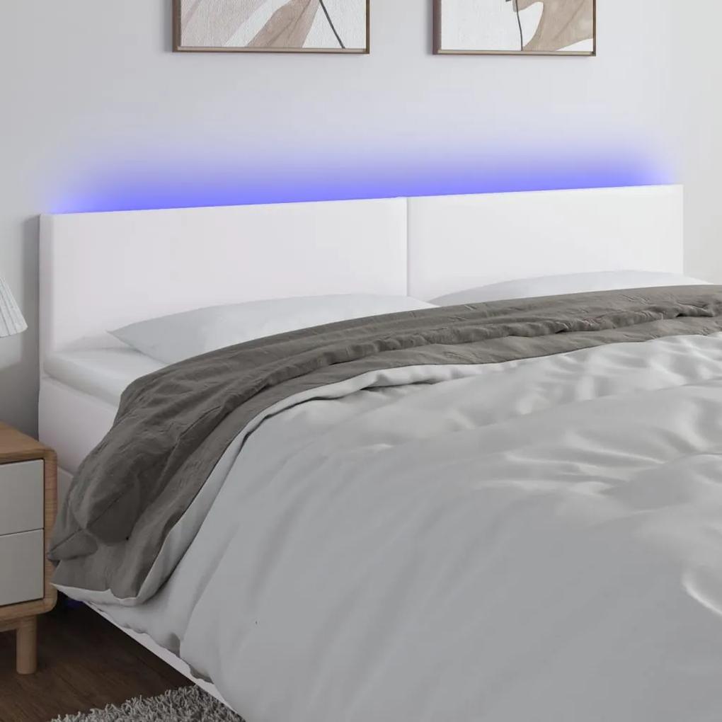 3121429 vidaXL Tăblie de pat cu LED, alb, 160x5x78/88 cm, piele ecologică