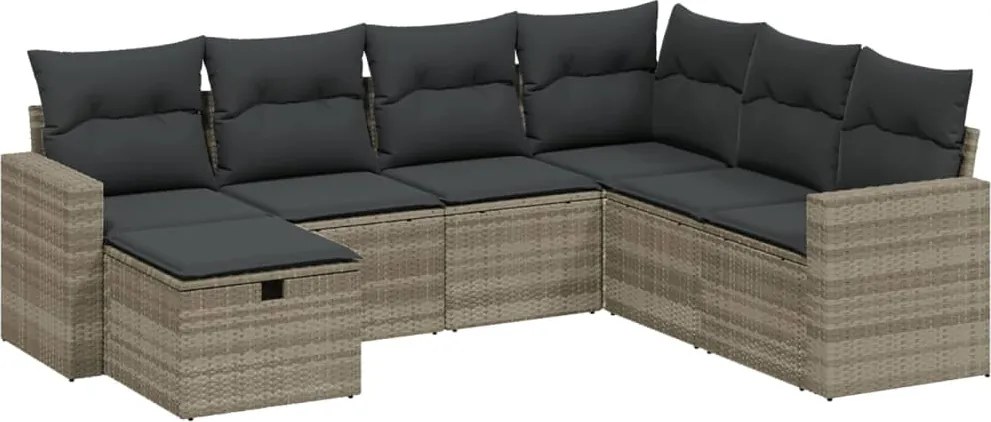 vidaXL Set canapele de grădină cu perne, 7piese gri deschis poliratan