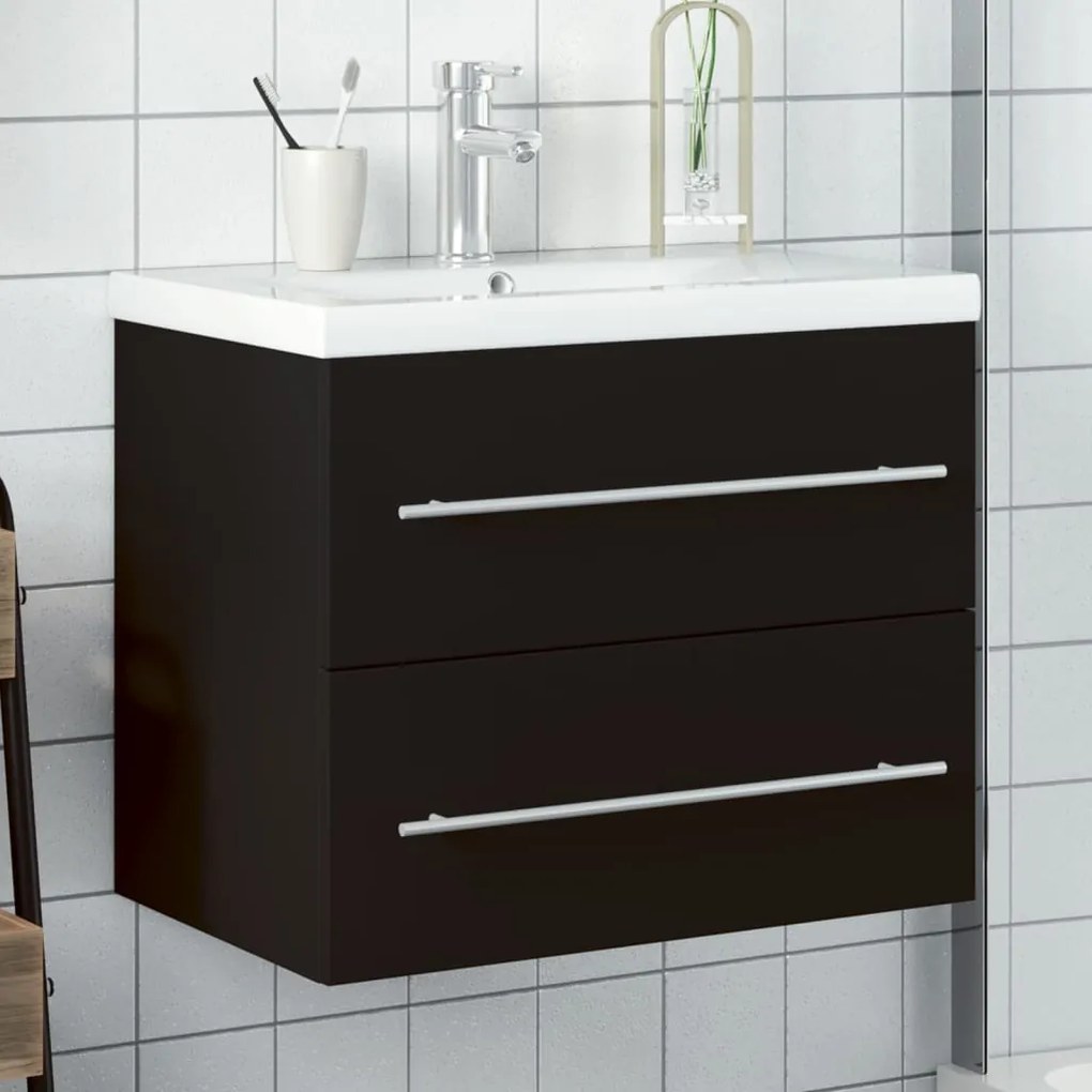 vidaXL Dulap pentru chiuveta de baie, lavoar încorporat, negru