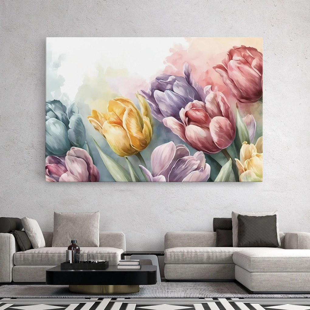 Tablou Canvas, 80x120cm, Dormitor si Living, Flori, Lalele, Pastel Tulips