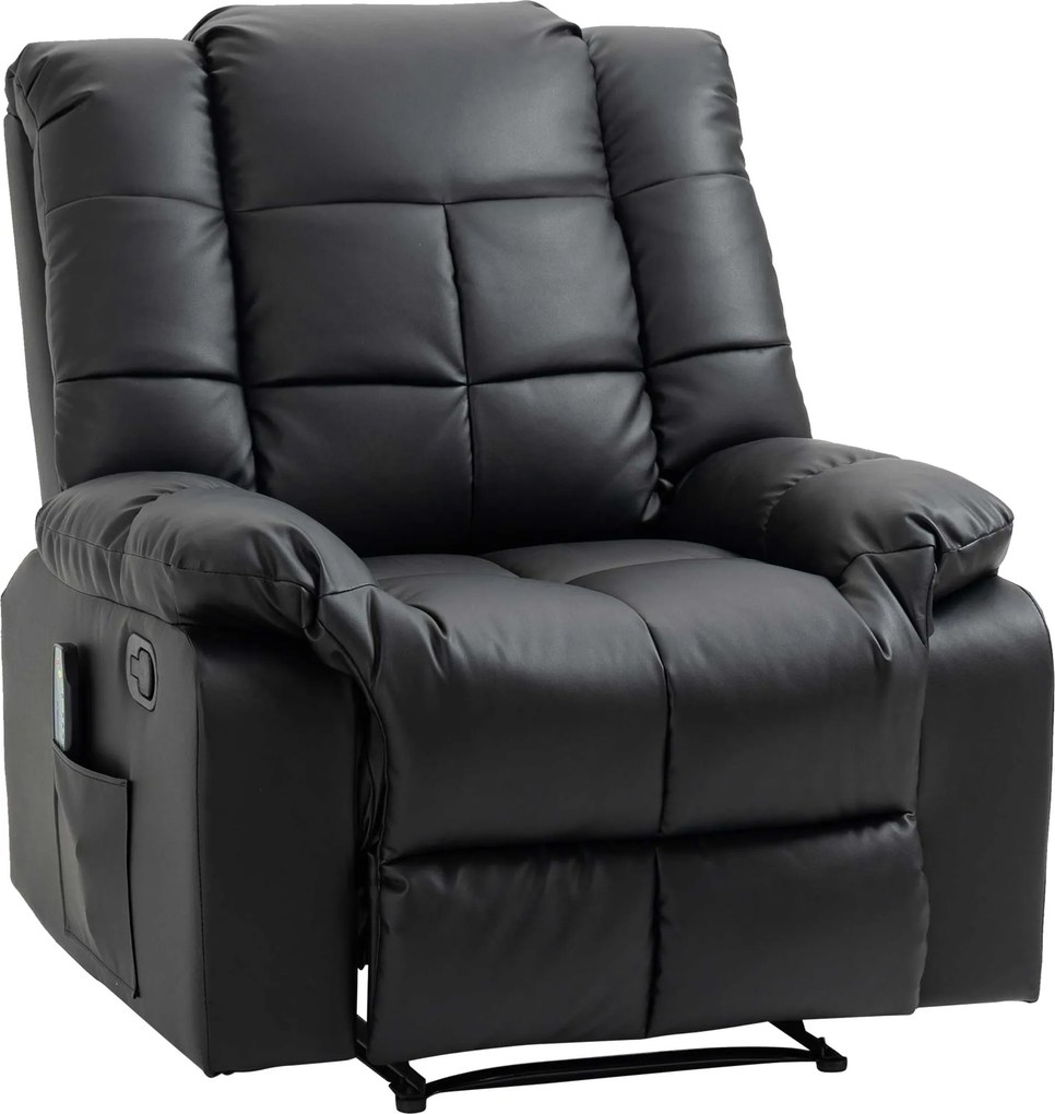 HOMCOM Fotoliu de Relaxare cu Masaj din Piele Artificiala, Fotoliu Ergonomic cu 8 Puncte de Masaj si Rabatabil 165°, Gri | Aosom Romania