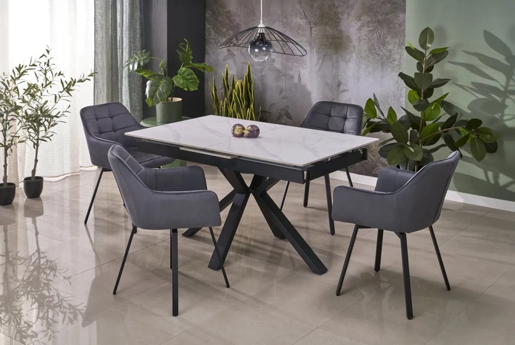 Masa extensibila Platan marmura alba/negru L140-180 cm