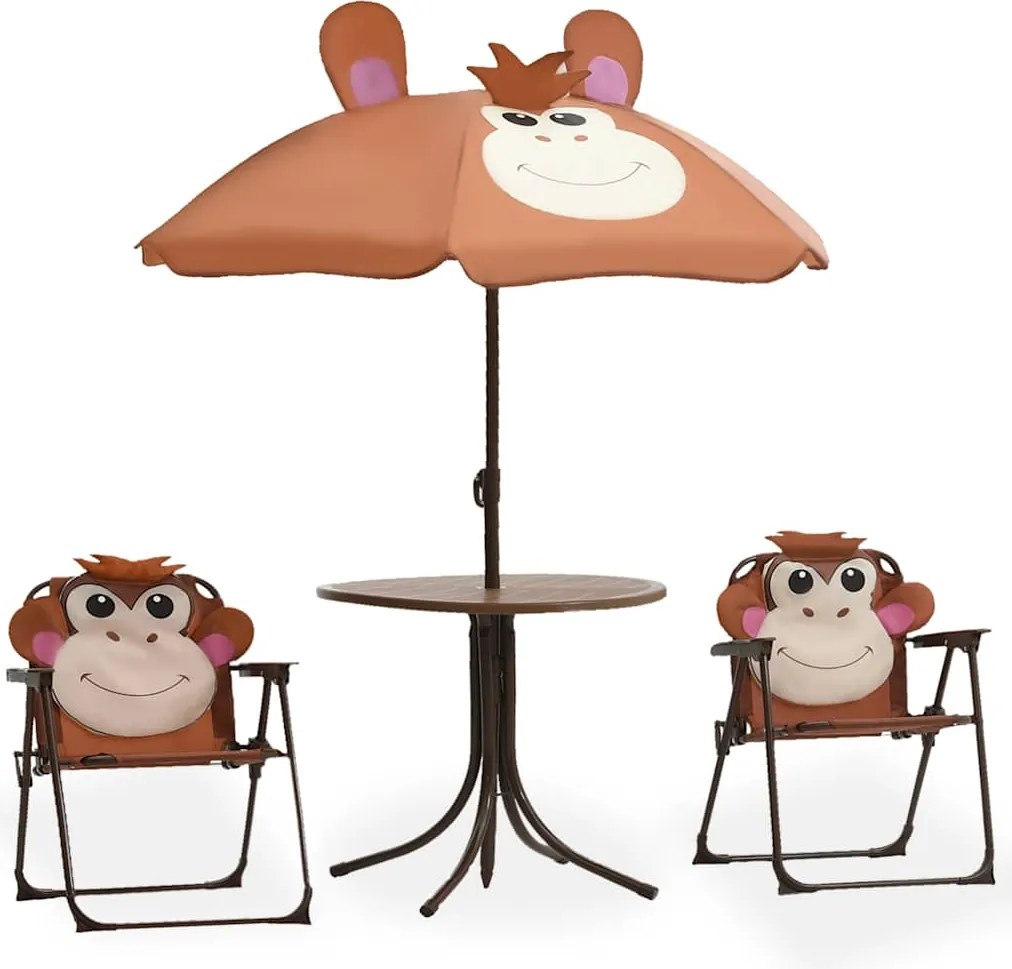 vidaXL Set bistro de grădină pentru copii, cu umbrelă, 3 piese, maro