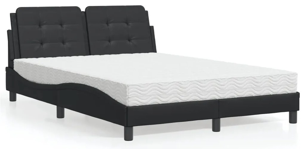 vidaXL Pat cu saltea, negru, 140x190 cm, piele ecologică
