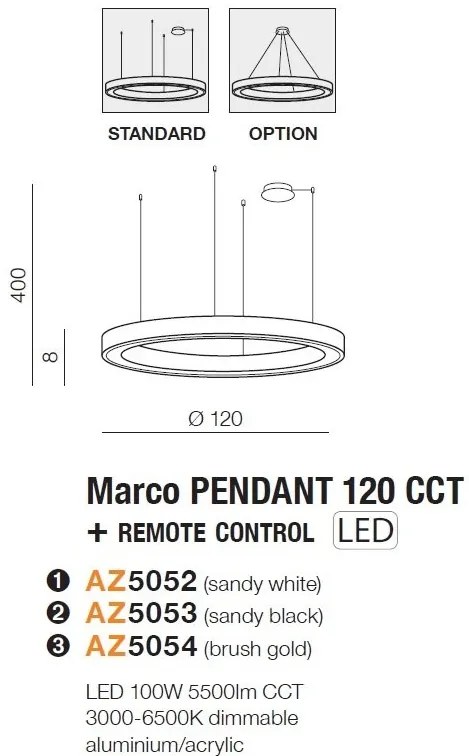 Lustra LED XXL cu telecomanda design circular MARCO 120 CCT BK