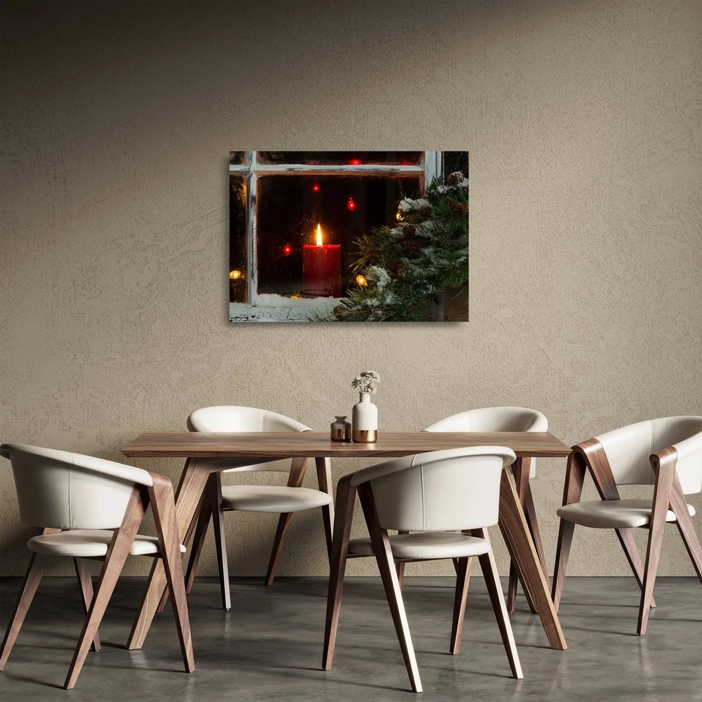 Tablou pe sticlă - Lumânare strălucitoare de Crăciun (70x50 cm)