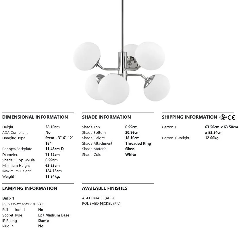 Candelabru, lustra suspendata, design modern ESTEE, nichel lucios