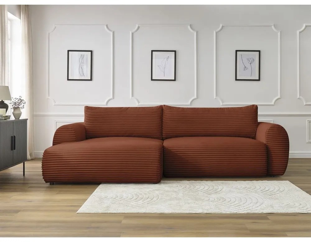 Colțar cărămiziu extensibil cu tapițerie din catifea reiată (cu colț pe partea stângă ) Lucien – Bobochic Paris