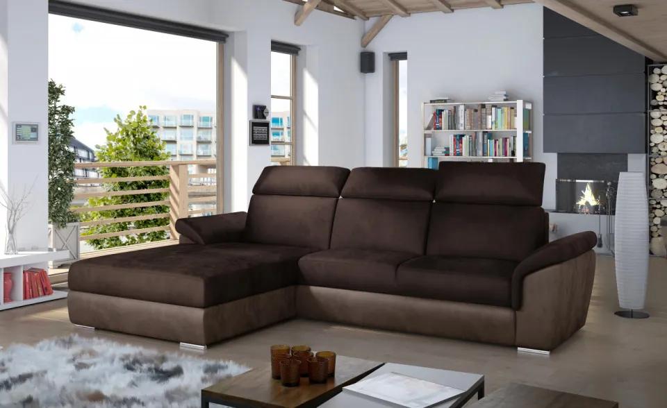 Canapea tapitata, extensibila, cu spatiu pentru depozitare, 272x100x216 cm, Trevisco L01, Eltap (Culoare: Maro inchis / Cafeniu)