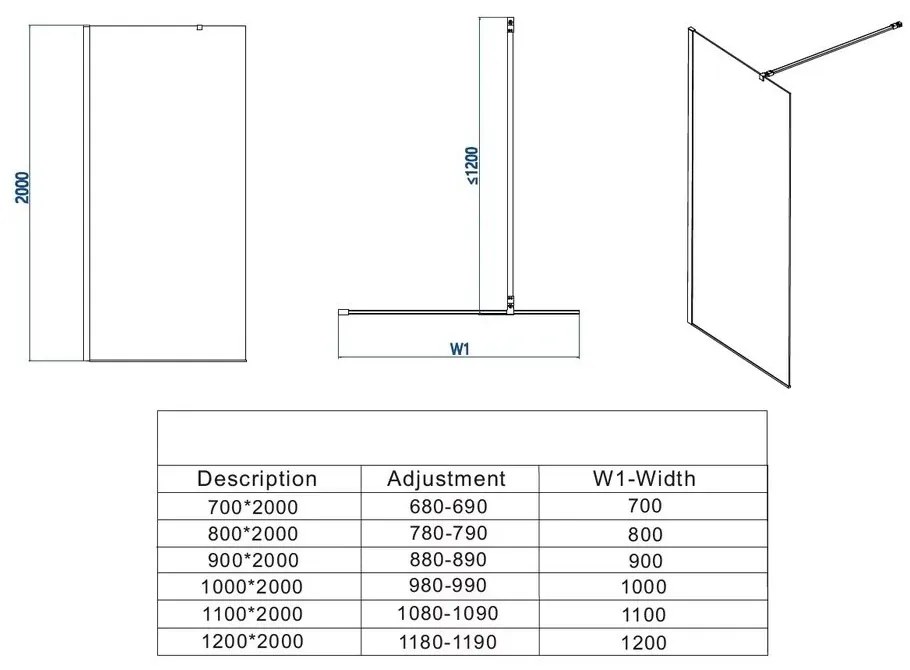 Paravan de dus tip Walk-in 70Ã 200 cm 8 mm profil crom lucios