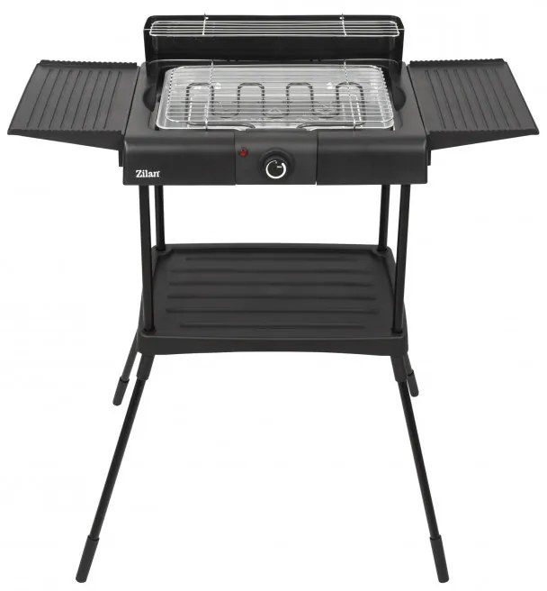 Gratar electric pe suport Zilan ZLN 3789, 2400W, 43x28 cm, Protectie vant, Reglarea gratarului, Negru