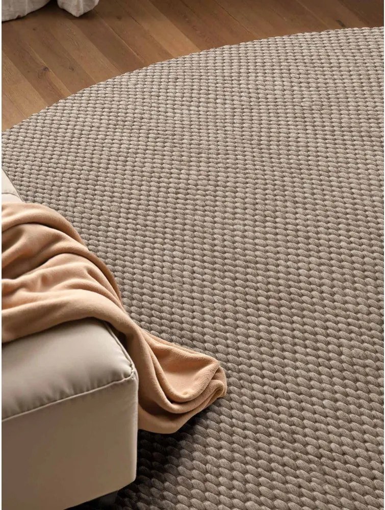 Covor bej țesut manual rotund din lână ø 160 cm Lyon Beans – Elle Decoration