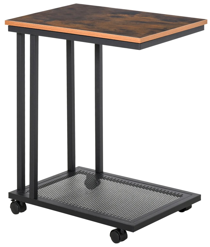 Masuta de cafea coltar pentru canapea si pat cu 4 roti in stil industrial din lemn, 51x36x61 cm HOMCOM | Aosom RO
