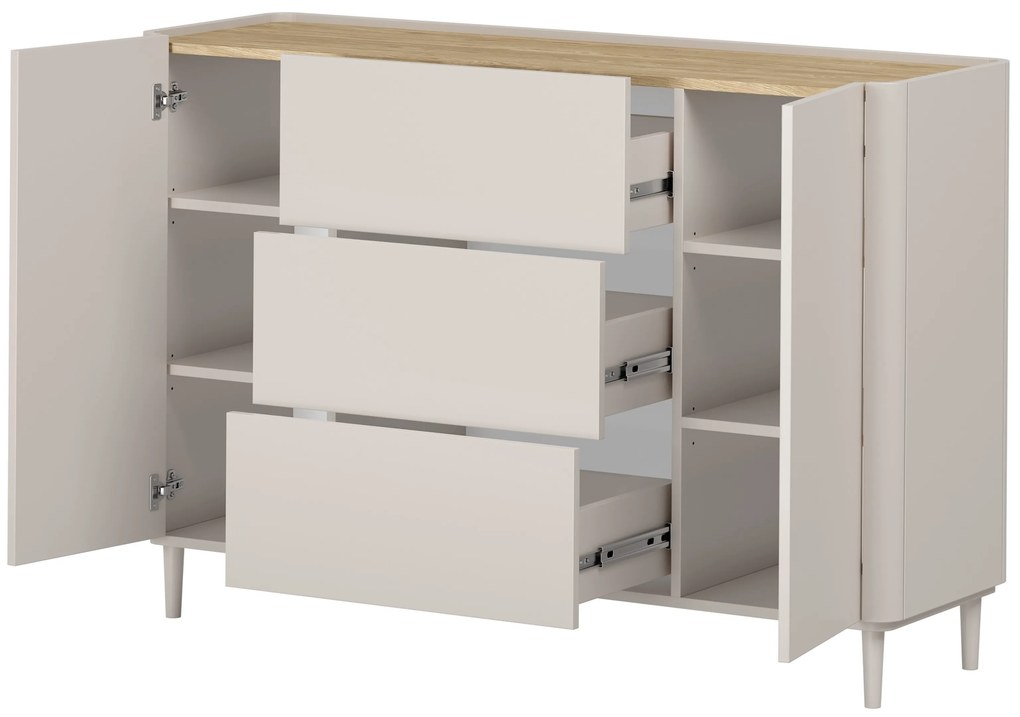 Comodă cu sertare pe picioare Elivo 150 cm - cașmir / stejar uleiat