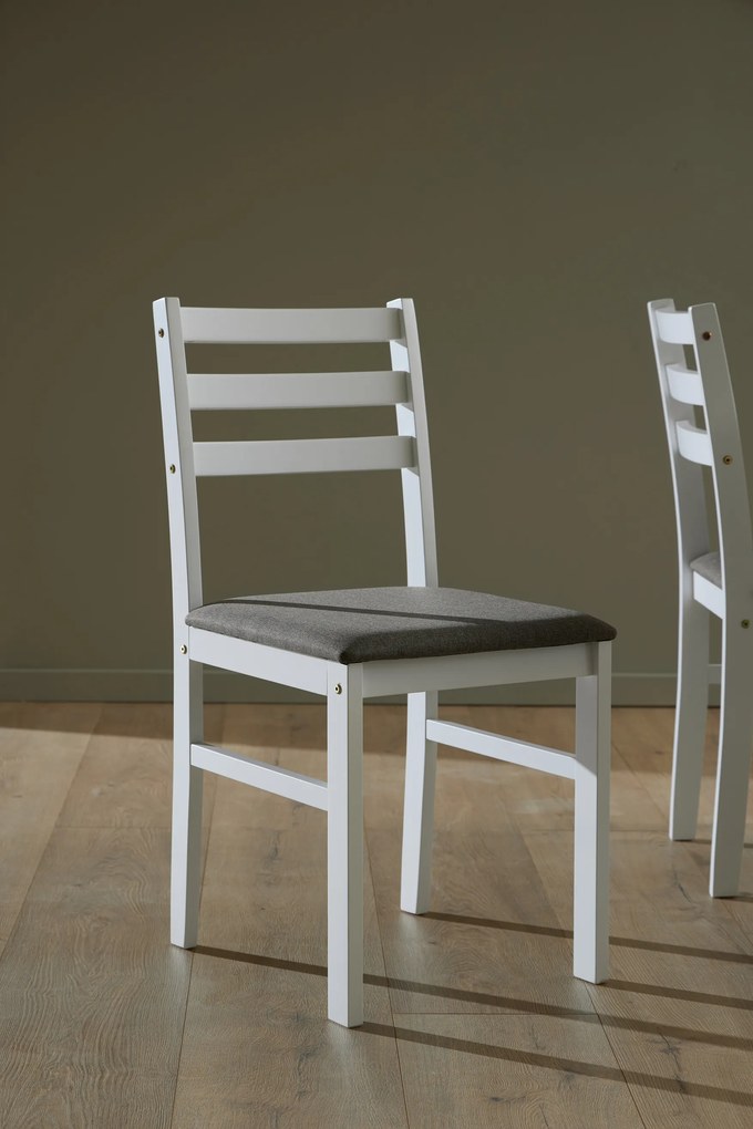 MAZZONI EXPORT Set TORINO masă + 4 scaune Alb/Gri deschis (material Sawana 21) - SET DE LEMN PENTRU BUCĂTĂRIE/SUFRAGERIE