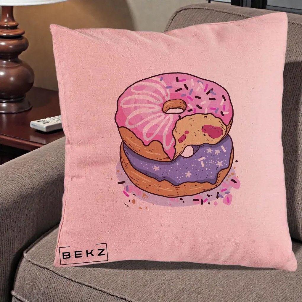 Perna Decorativa Donuts Roz si Mov, 40x40 cm, Roz, Husa Detasabila, Perna Inclusa, BEKZ®