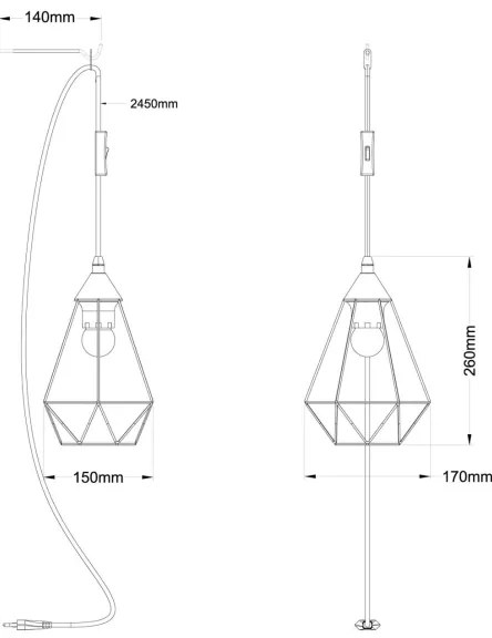 Lustră pentru priză Globo 15745 ZACHARY 1xE27/60W/230V