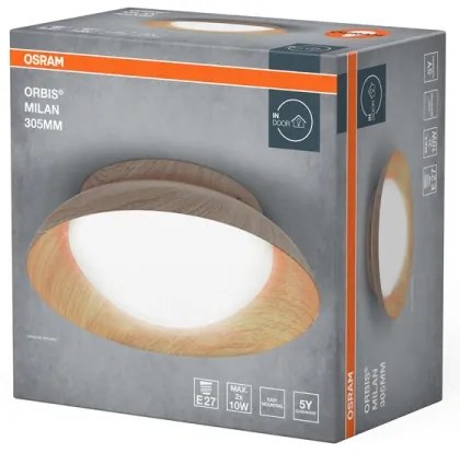 Osram - Plafonieră ORBIS MILAN 2xE27/10W/230V, Ø 30,5 cm, finisaj lemn