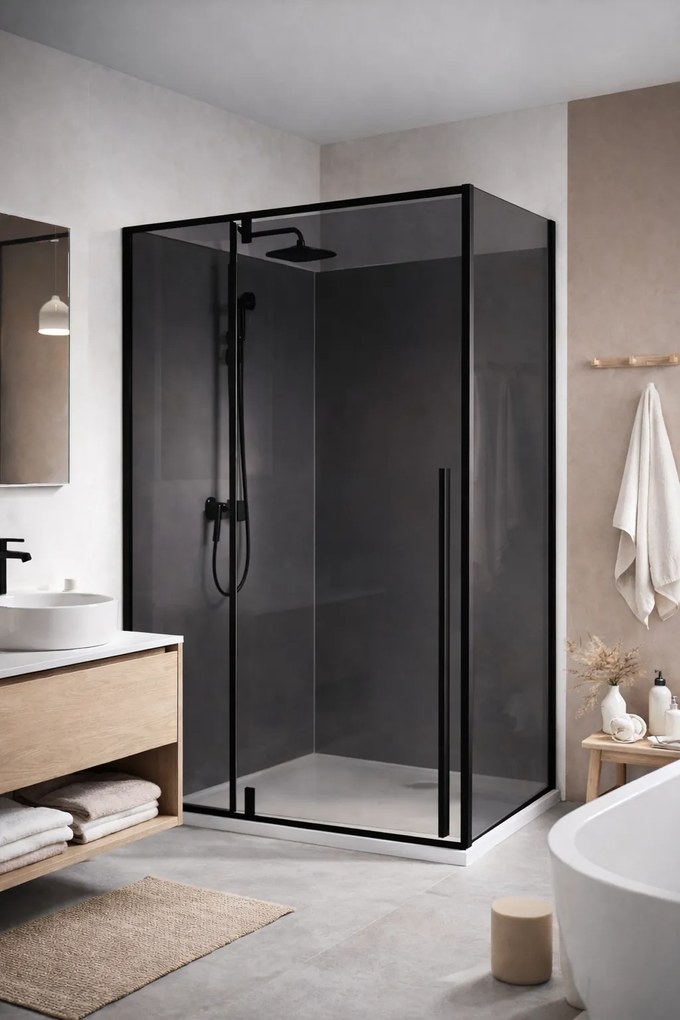 Cabina dus HYDRA 80x120 dreptunghiulara, geam fumuriu securizat 8 mm, profil negru mat